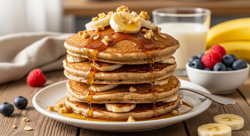 Chuối có thể chế biến thành nhiều món lành mạnh như yến mạch chuối, sinh tố chuối hoặc pancake không đường